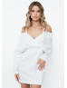 Draped Long Sleeves White Jersey Fantastic Short Party Dress